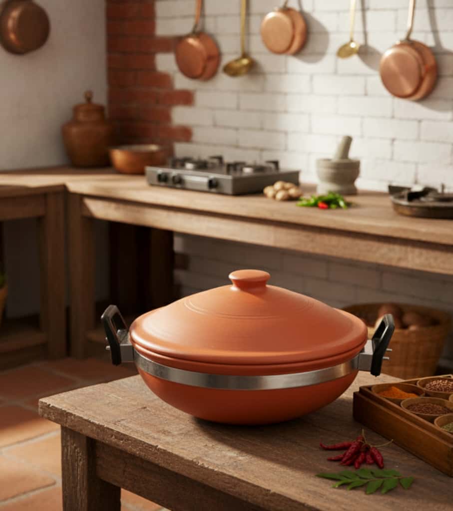 Authentic Handmade Clay Kadai (3-Litre) – Wide Terracotta Pot for Healthy, Traditional Cooking