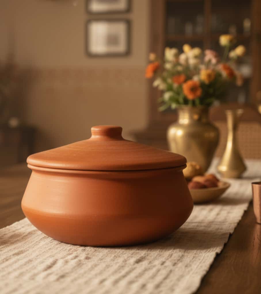 Authentic Handmade Clay Pot (1-Litre) – Terracotta Handi for Healthy Cooking & Serving