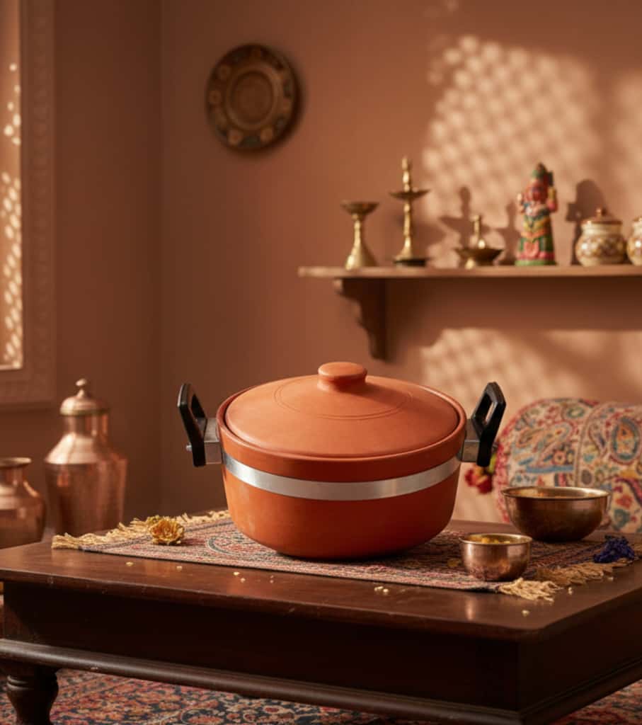 Authentic Handmade Clay Pot (2-Litre) – Terracotta Kadai Handi for Healthy Slow Cooking