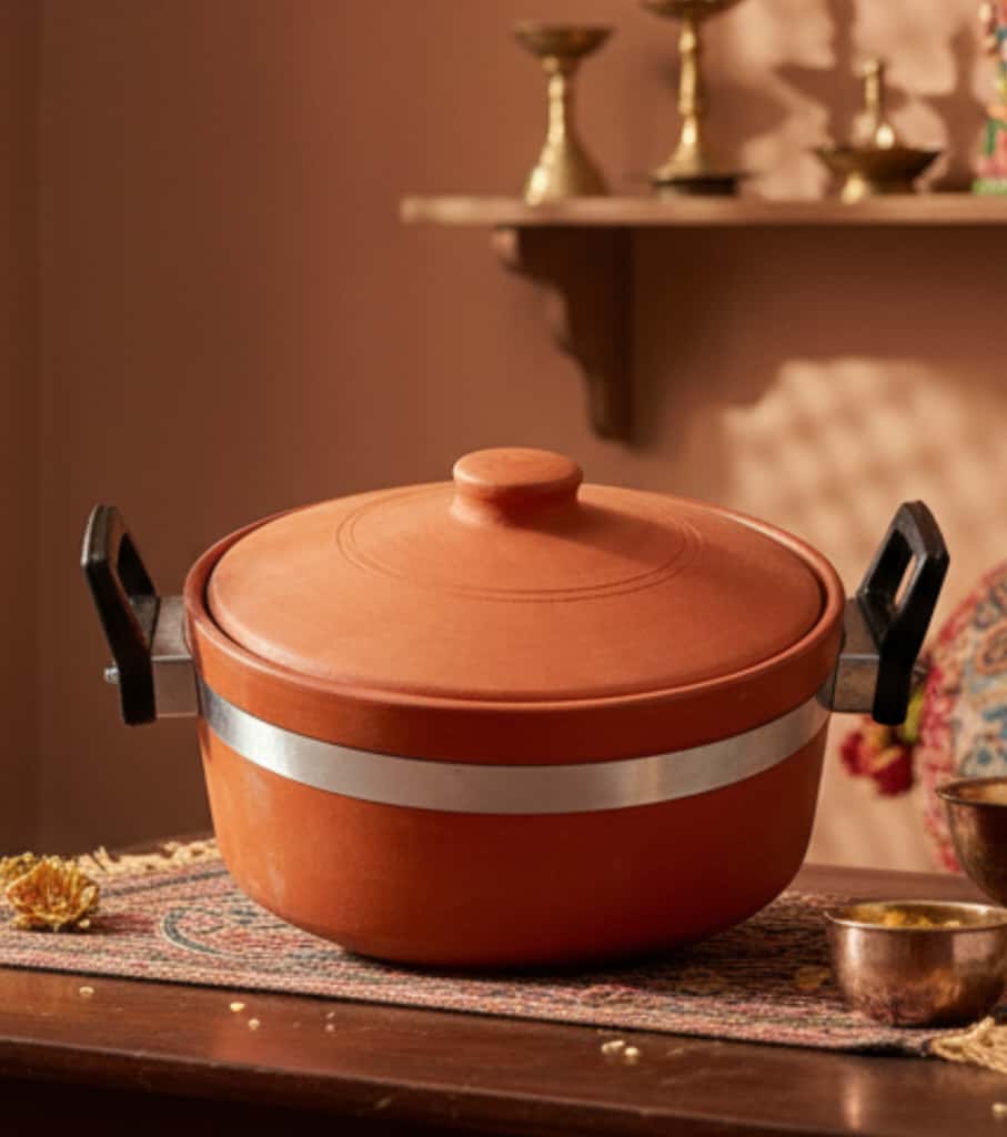 Authentic Handmade Clay Pot (2-Litre) – Terracotta Kadai Handi for Healthy Slow Cooking