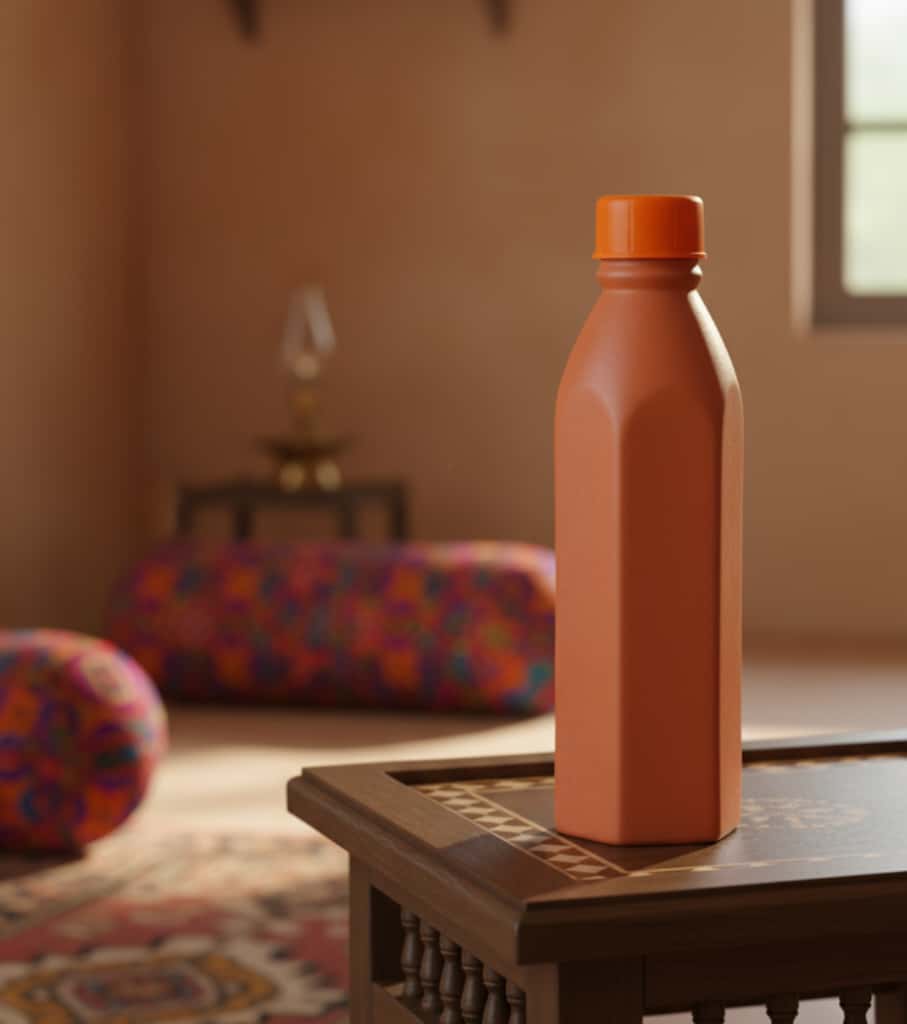Authentic Handmade Clay Water Bottle (1 Litre) – Eco-Friendly Terracotta Bottle for Naturally Cool, Alkaline Water