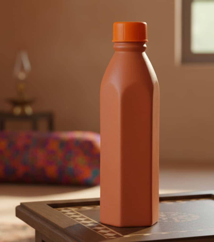 Authentic Handmade Clay Water Bottle (1 Litre) – Eco-Friendly Terracotta Bottle for Naturally Cool, Alkaline Water