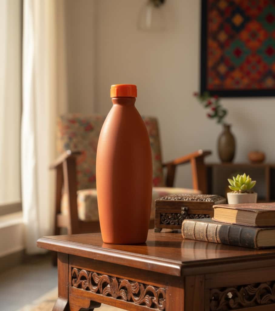 Authentic Handmade Terracotta Water Bottle (1 Litre) – Eco-Friendly Clay Bottle for Naturally Cool, Alkaline Water