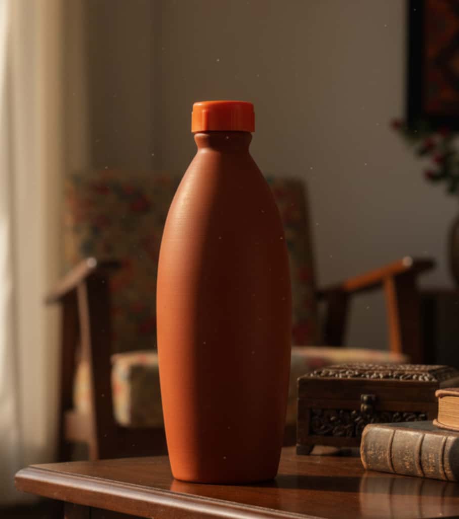 Authentic Handmade Terracotta Water Bottle (1 Litre) – Eco-Friendly Clay Bottle for Naturally Cool, Alkaline Water