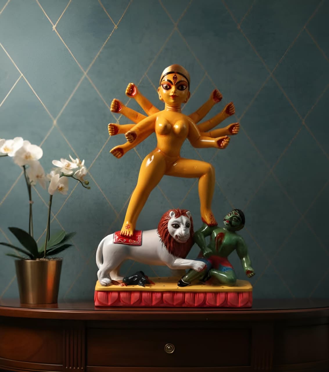 Authentic Handmade Single Stone Curved Maa Durga Idol