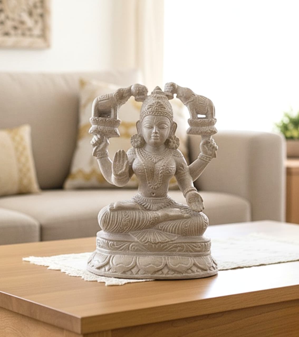 Hand-Carved Odisha Soapstone Gajalaxmi Idol (10 Inch) – Premium Goddess Lakshmi Statue for Home Décor, Wealth & Prosperity