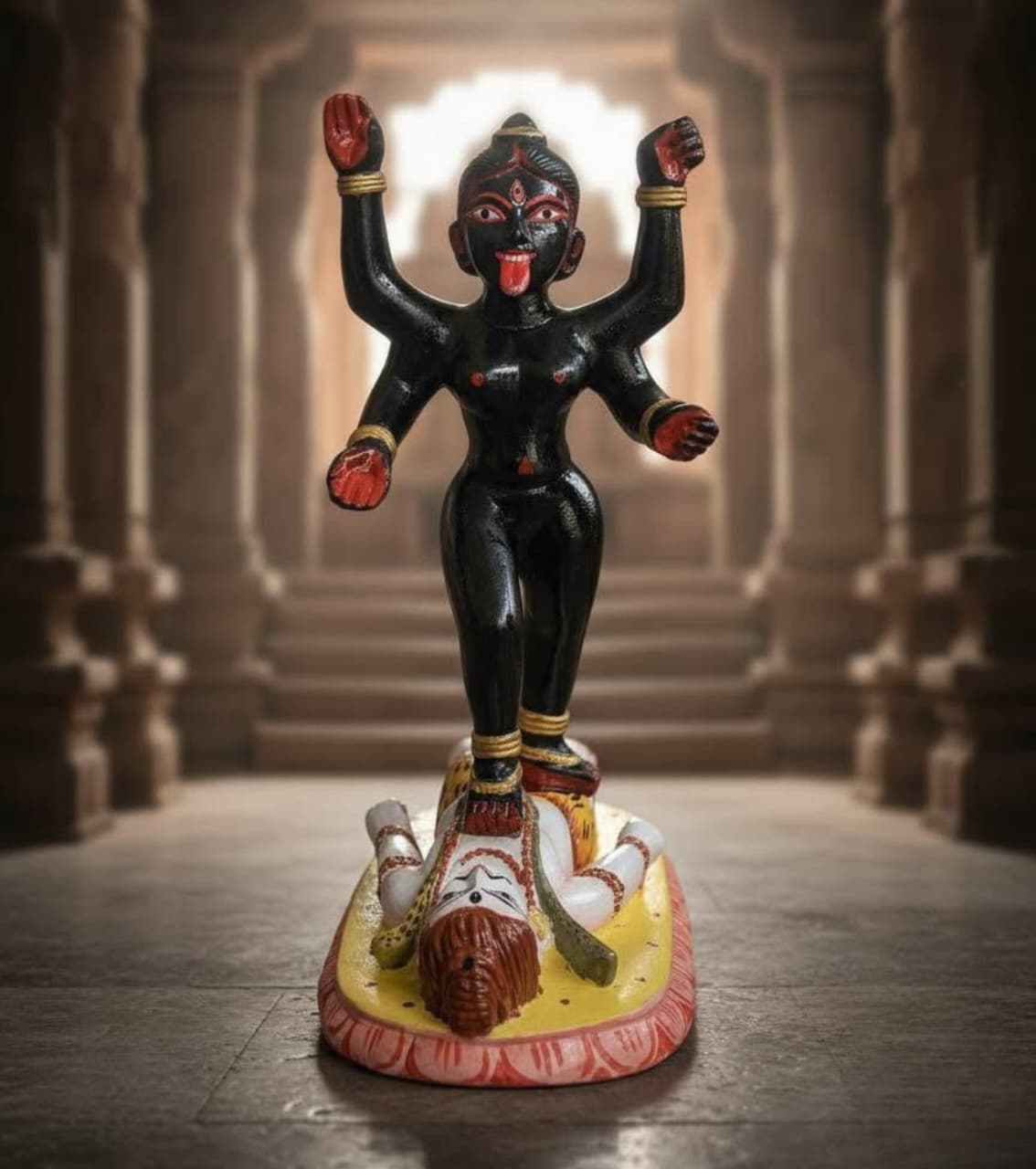 Handcrafted Maa Kali Statue (14 Inch) – Black Stone & White Sandstone Sculpture of Kali Standing Over Shiva | Spiritual Home Décor & Puja Idol