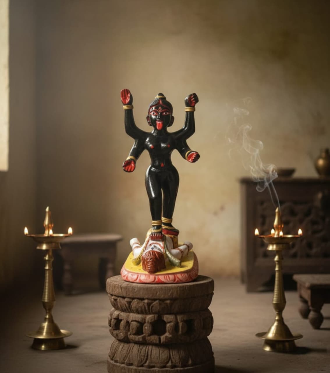 Handcrafted Maa Kali Statue (14 Inch) – Black Stone & White Sandstone Sculpture of Kali Standing Over Shiva | Spiritual Home Décor & Puja Idol