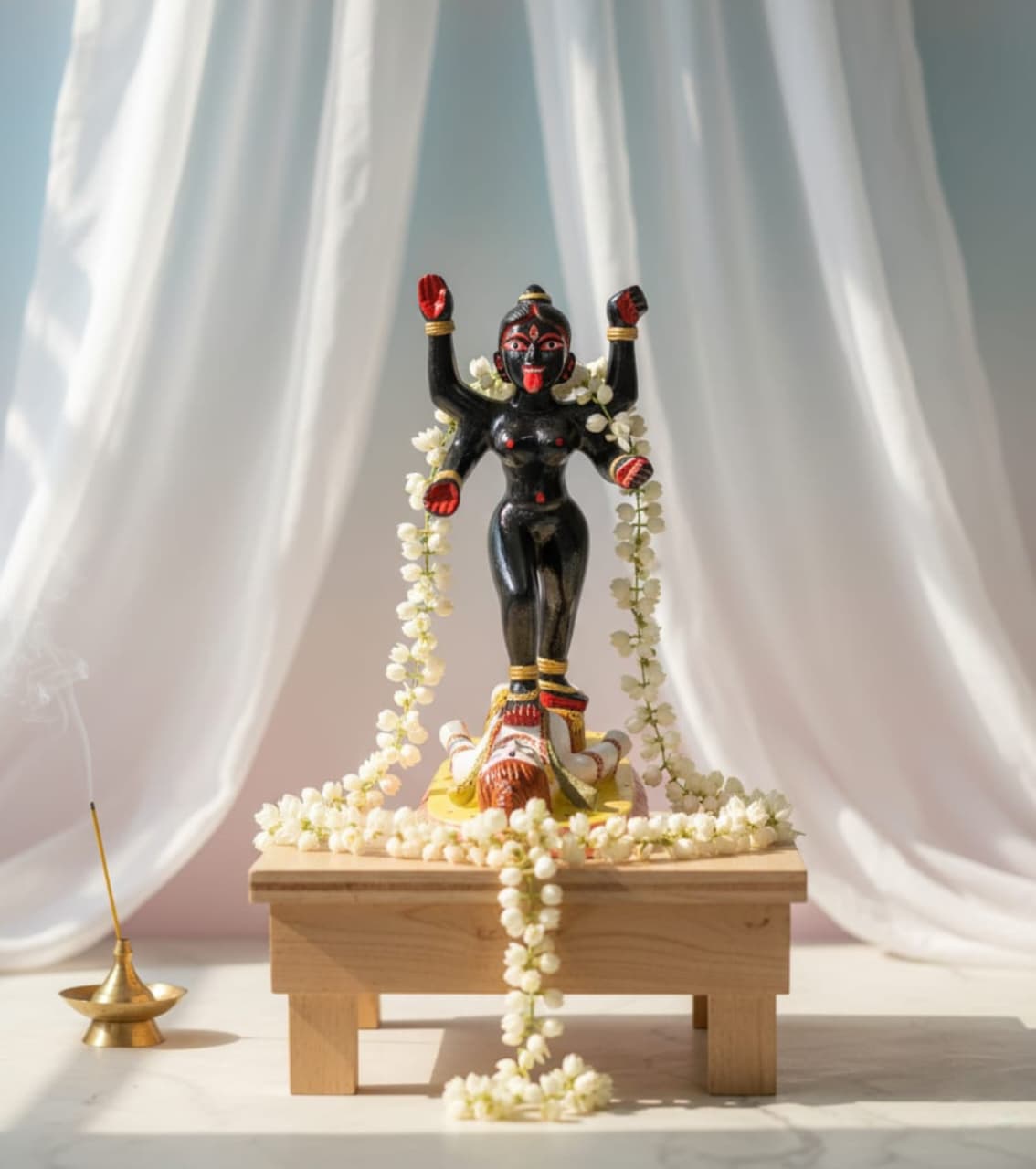 Handcrafted Maa Kali Statue (14 Inch) – Black Stone & White Sandstone Sculpture of Kali Standing Over Shiva | Spiritual Home Décor & Puja Idol