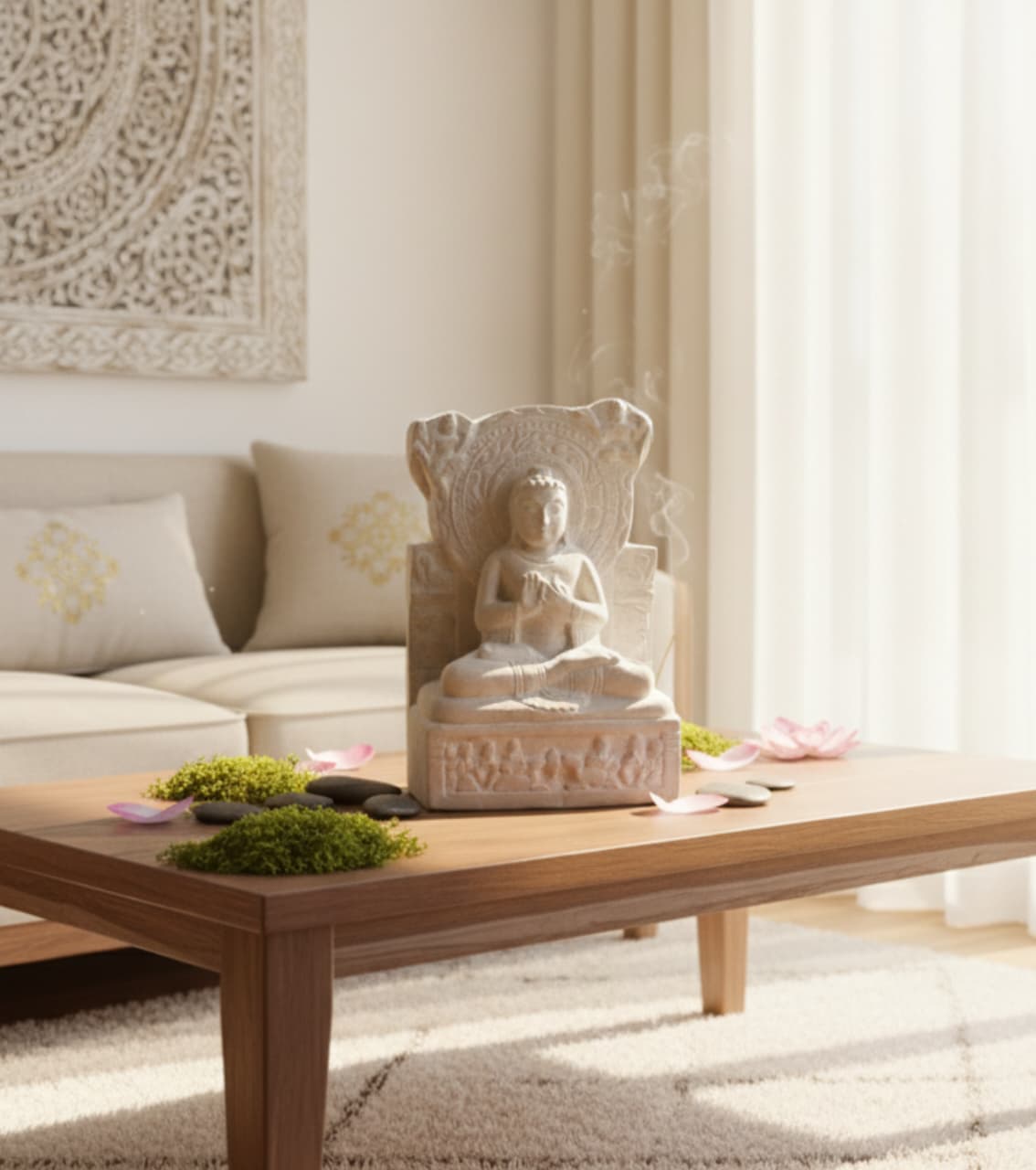 Handcrafted White Sandstone Buddha Statue (9 Inch) – Premium Meditation Idol for Home Décor, Serenity & Spiritual Gifts