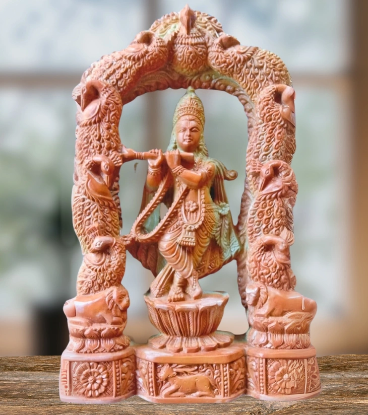 Odisha Soapstone Carving – Krishna with Peacocks