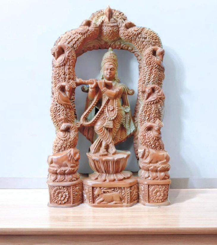 Odisha Soapstone Carving – Krishna with Peacocks