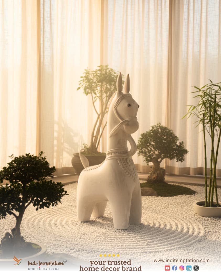 Premium Authentic Handmade Soapstone Carving – Royal Elephant & Horse Statue Set