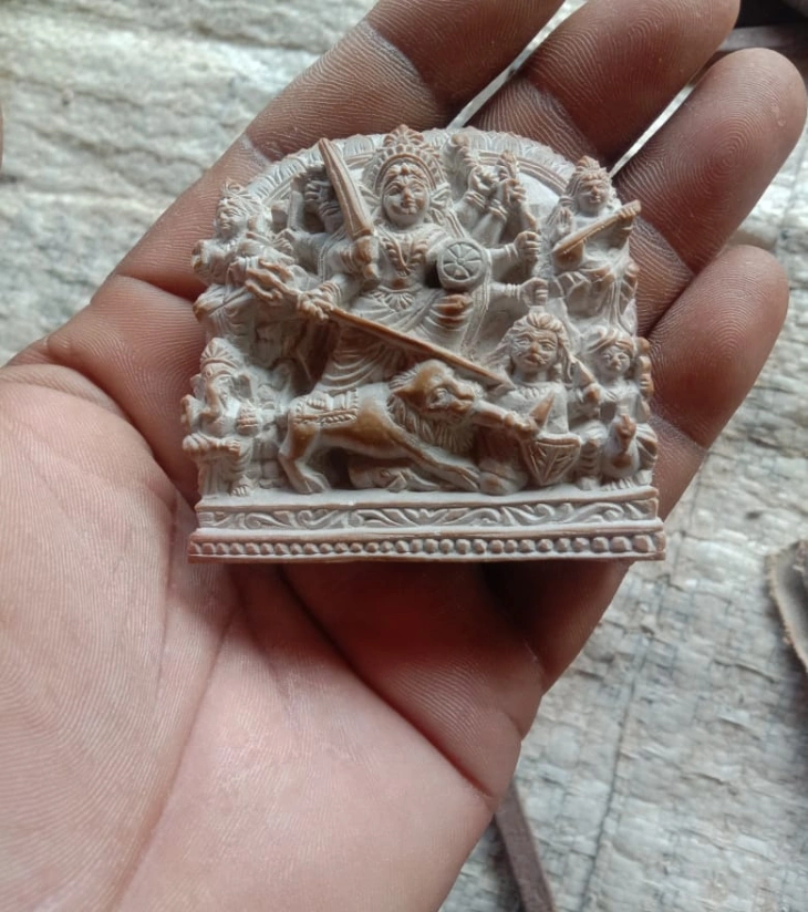 Premium Authentic Handmade Miniature Soapstone Carving – Divine Durga Family Panel (3
