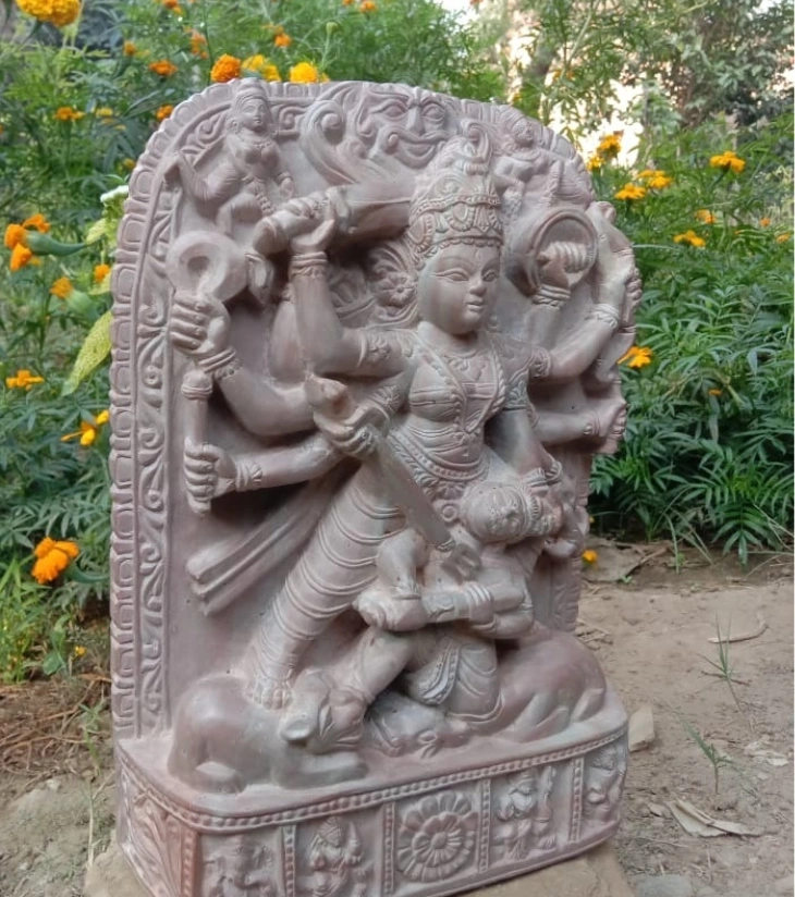 Premium Authentic Handmade Soapstone Carving – Goddess Durga Slaying Mahishasura (11