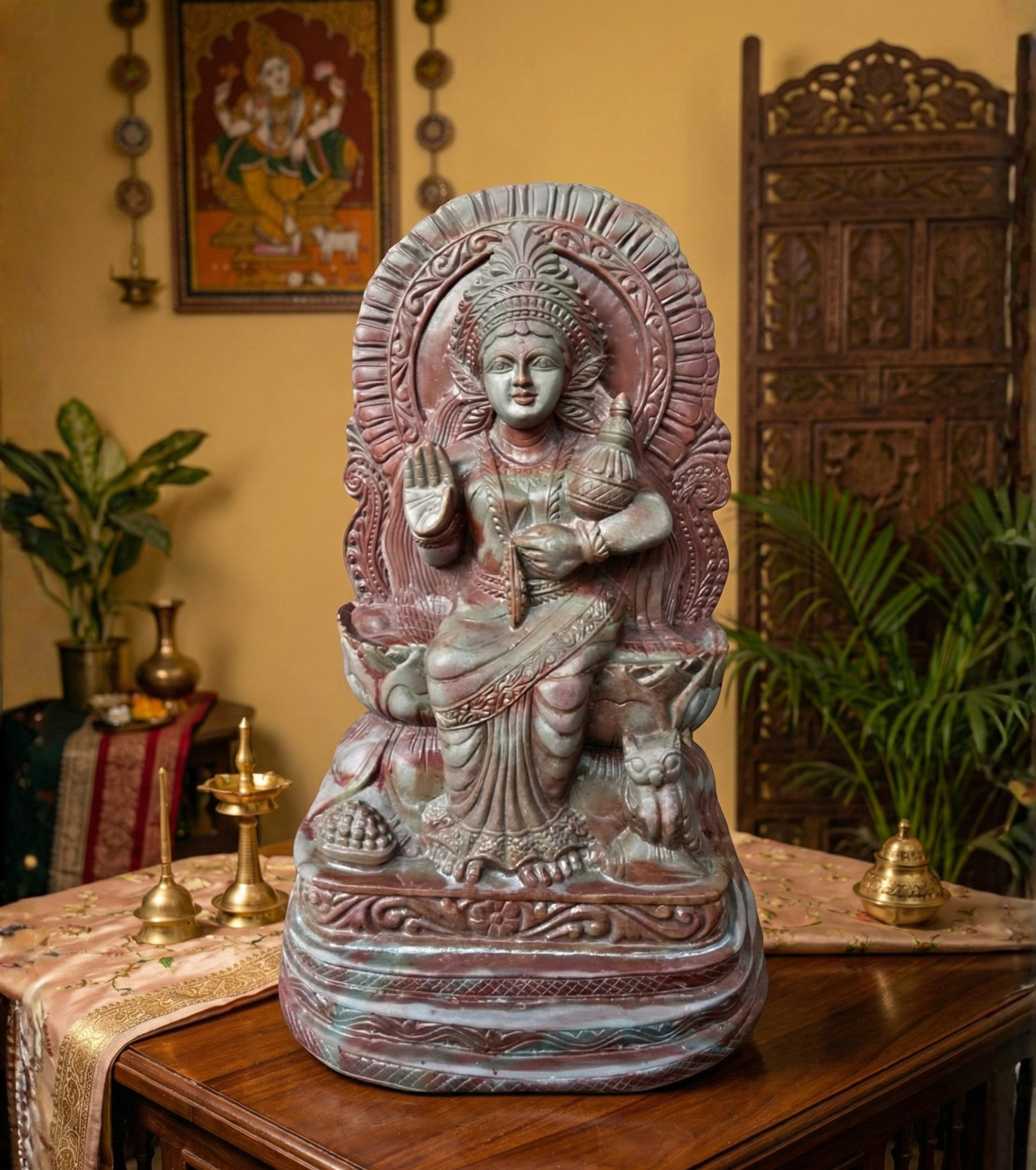 Premium Authentic Handmade Soapstone Carving – Goddess Lakshmi Devi Idol (5