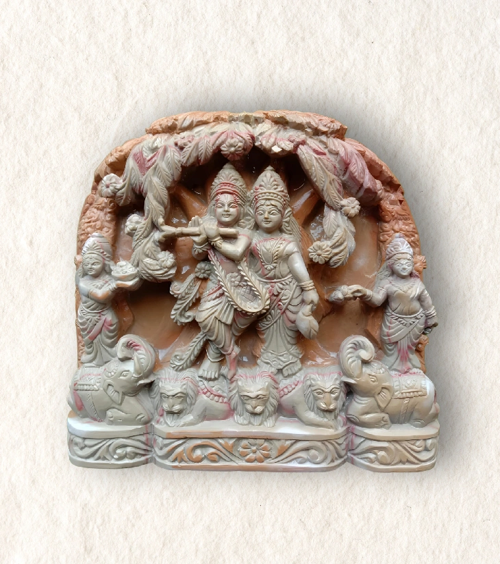 Premium Authentic Handmade Soapstone Carving – Radha Krishna Under Kadamba Tree (7