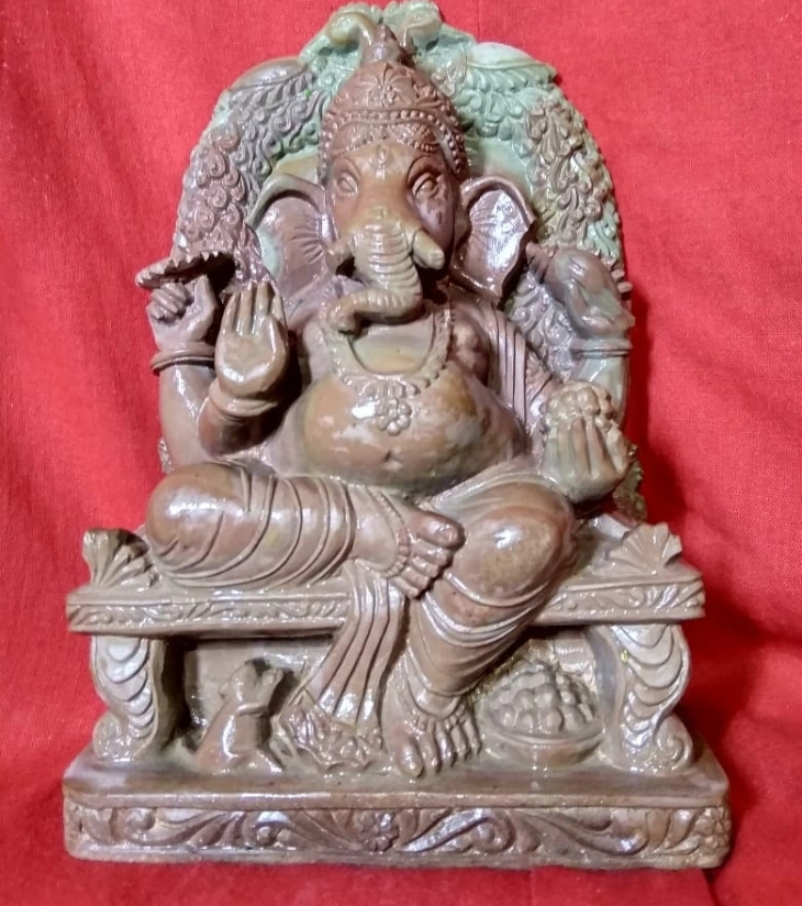 Premium Authentic Handmade Soapstone Carving – Lord Ganesha on Throne (5.5