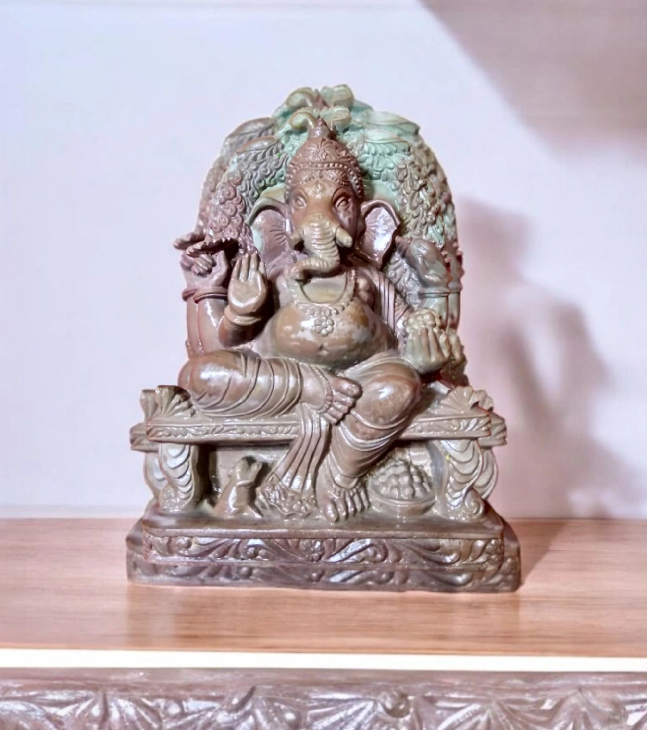 Premium Authentic Handmade Soapstone Carving – Lord Ganesha on Throne (5.5