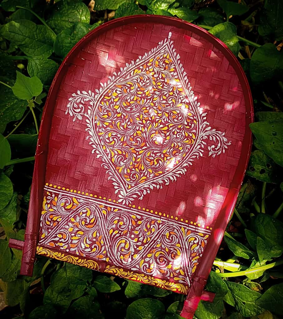 Premium Authentic Hand-Painted Bamboo Kulo (14×11″) – Bengali Borondala Platter for Wedding Rituals & Decor