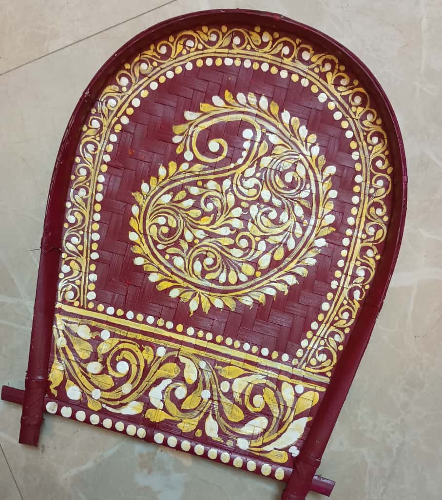 Premium Authentic Hand-Painted Bamboo Kulo (14×11″) – Bengali Borondala Platter for Wedding Rituals & Decor