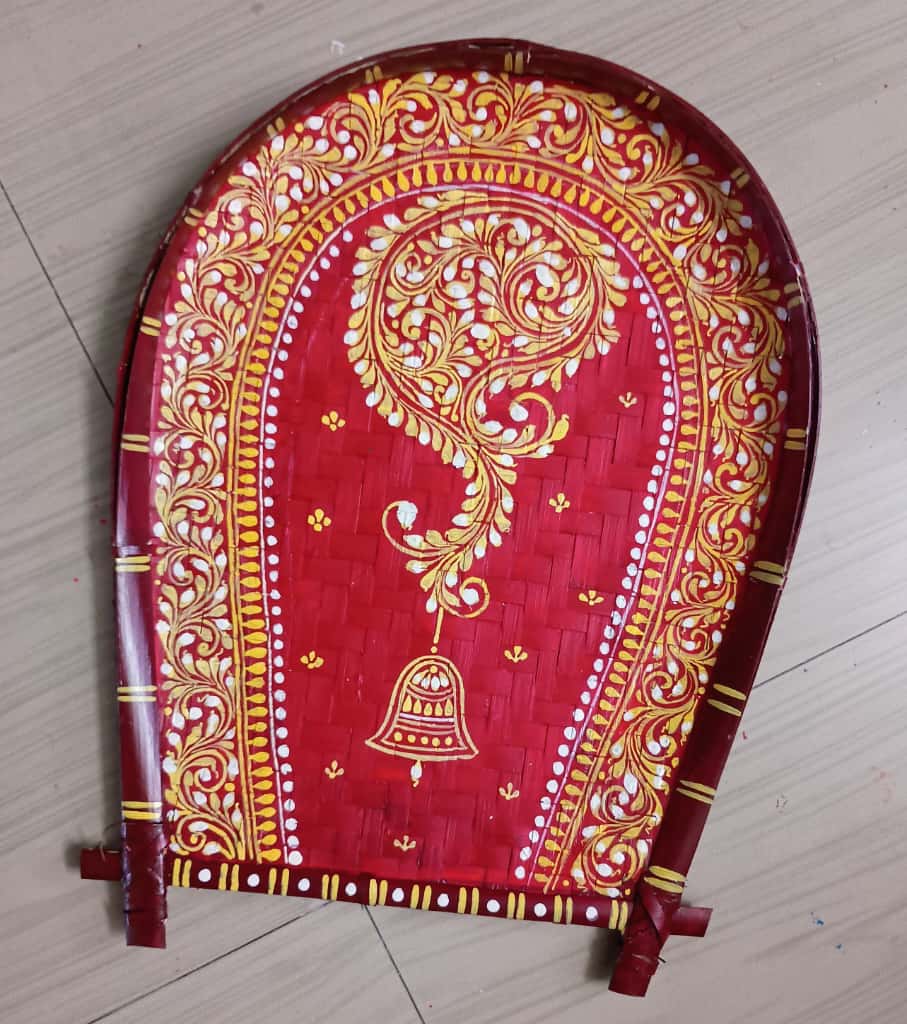 Premium Authentic Hand-Painted Bamboo Kulo (14×11″) – Bengali Borondala Platter for Wedding Rituals & Decor