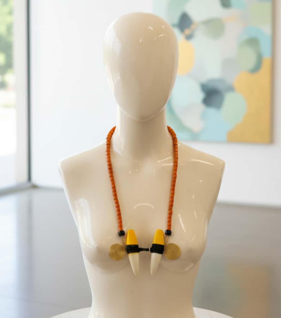 Premium Authentic Handmade Naga "Tiger Teeth" Warrior Necklace – Rare Tribal Brass & Red Bead Neckpiece