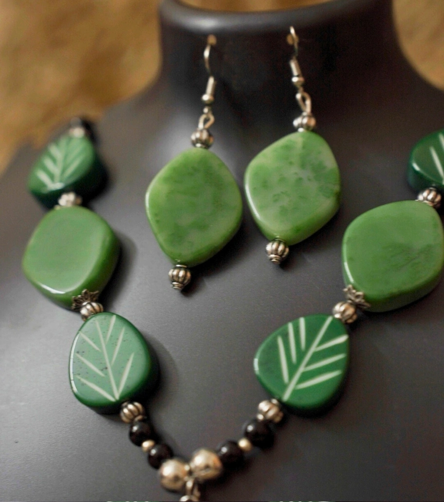Premium Handmade Terracotta Jewelry – Verdant Devi Tribal Necklace Set with Matching Earrings