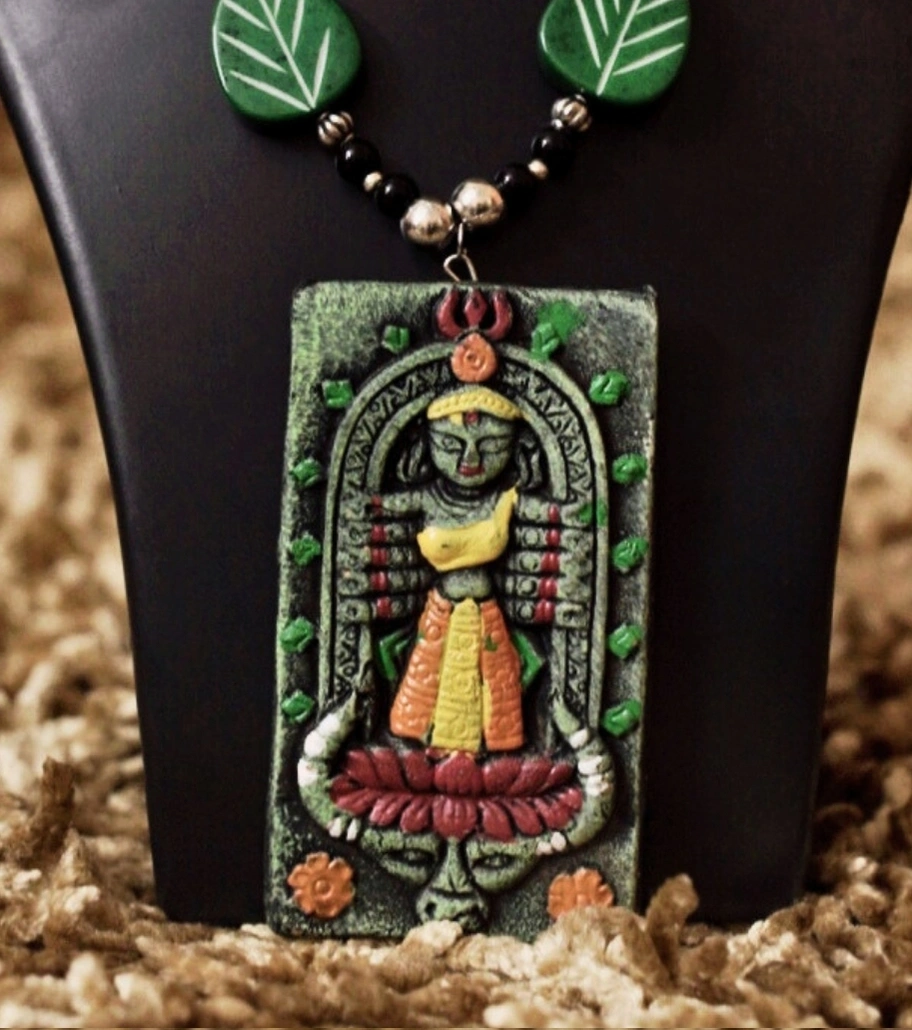 Premium Handmade Terracotta Jewelry – Verdant Devi Tribal Necklace Set with Matching Earrings
