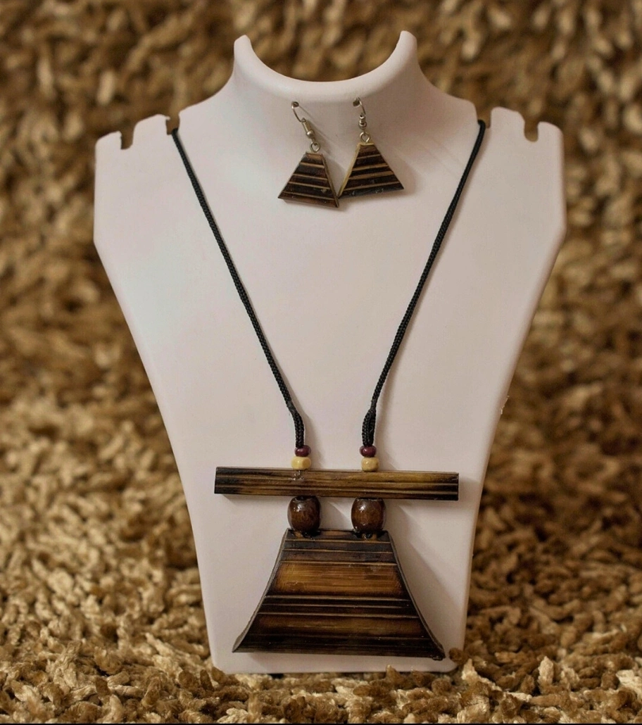 Premium Handmade Tribal Terra Wooden Pendant Set with Earrings