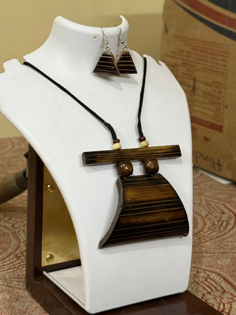 Premium Handmade Tribal Terra Wooden Pendant Set with Earrings