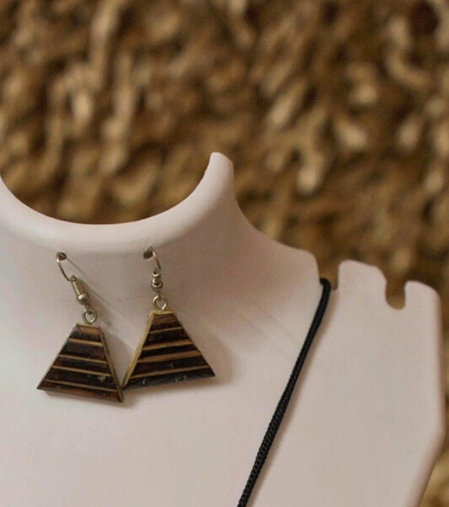 Premium Handmade Tribal Terra Wooden Pendant Set with Earrings