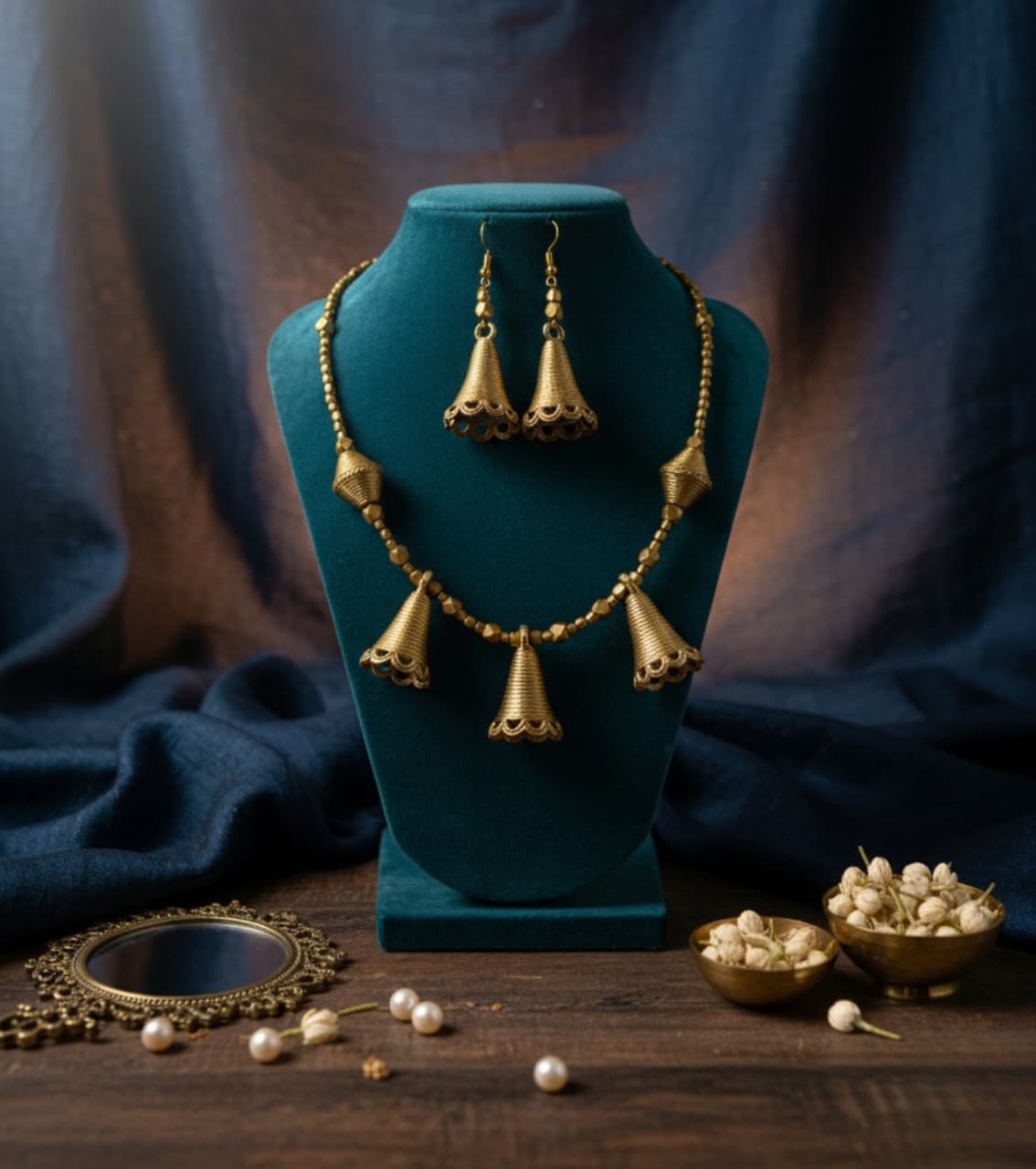 Premium Authentic All-Brass Dokra Jewelry – The Heritage Bells Necklace Set with Earrings