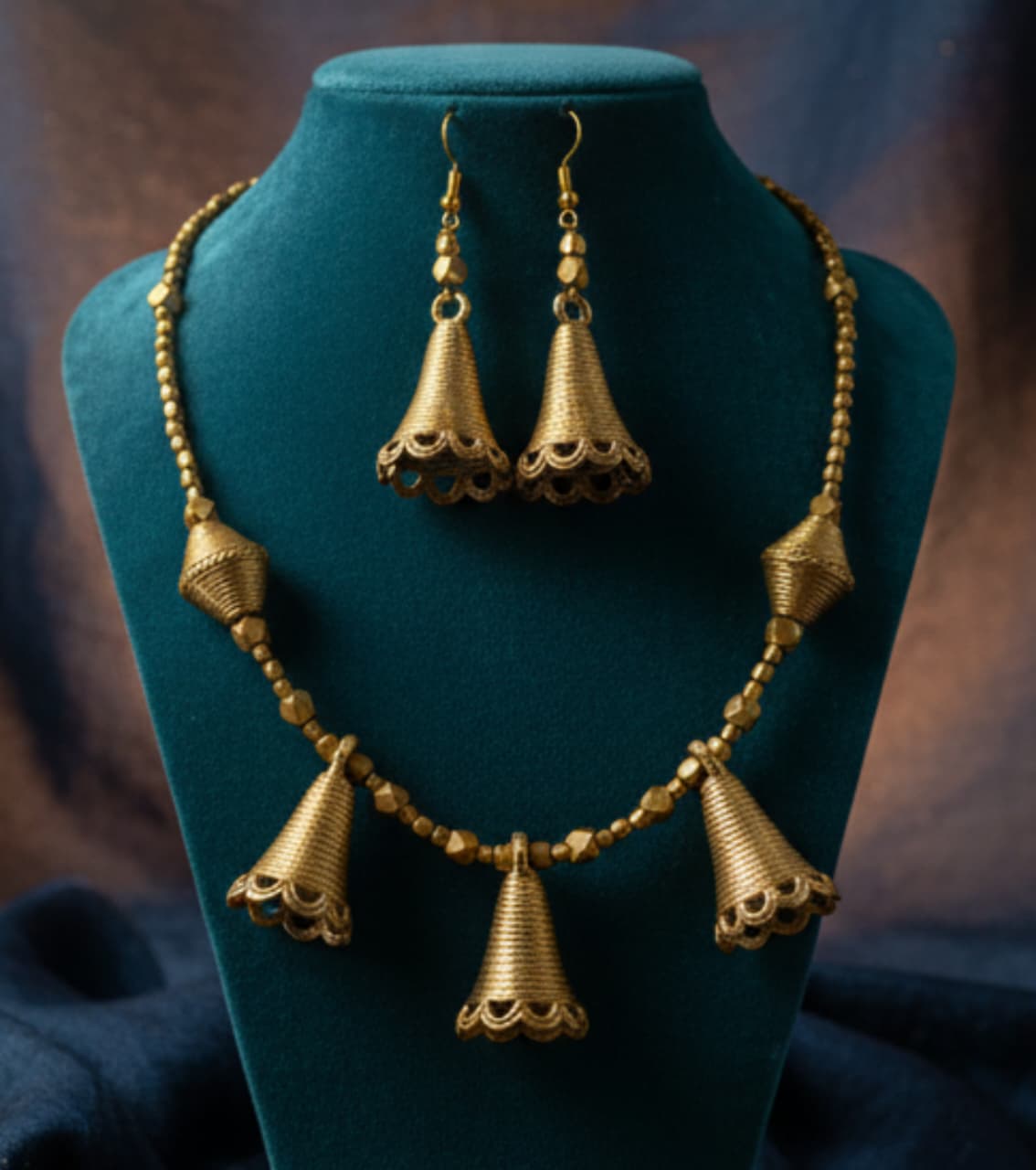 Premium Authentic All-Brass Dokra Jewelry – The Heritage Bells Necklace Set with Earrings