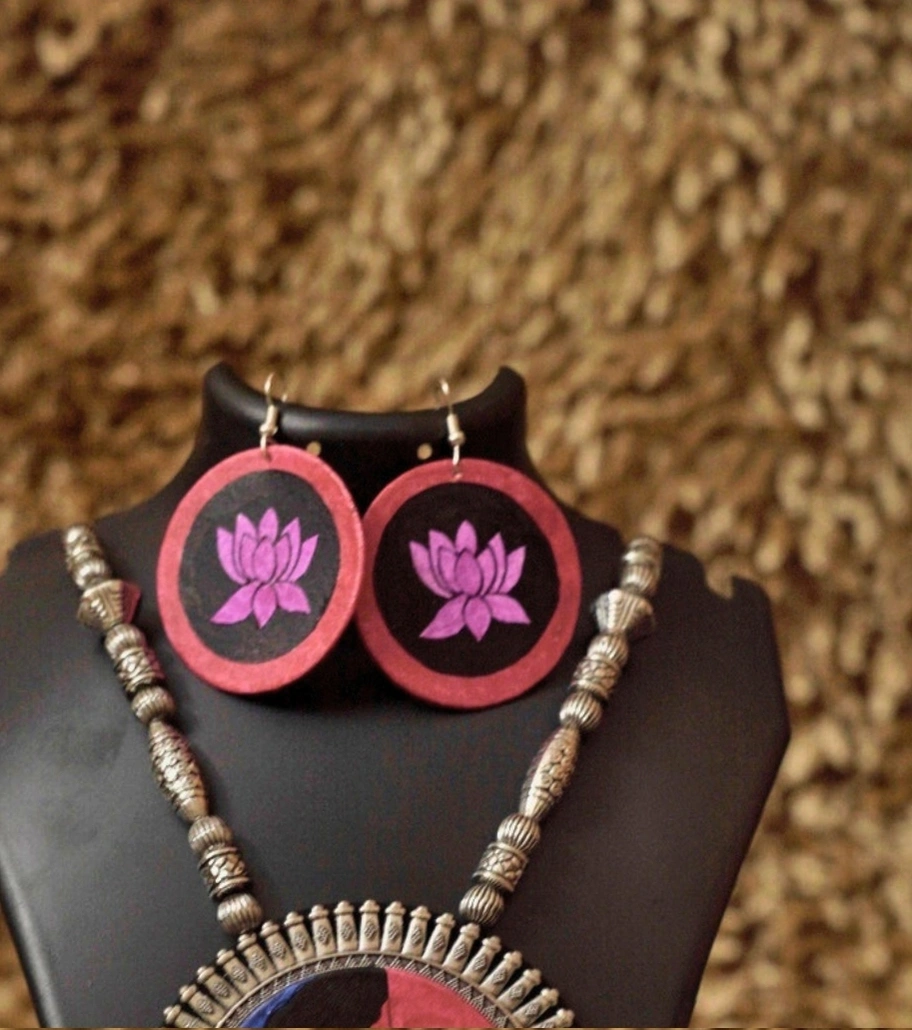 Premium Authentic Hand-Painted Jewelry – Shy Goddess Fusion Necklace Set with Jhumki