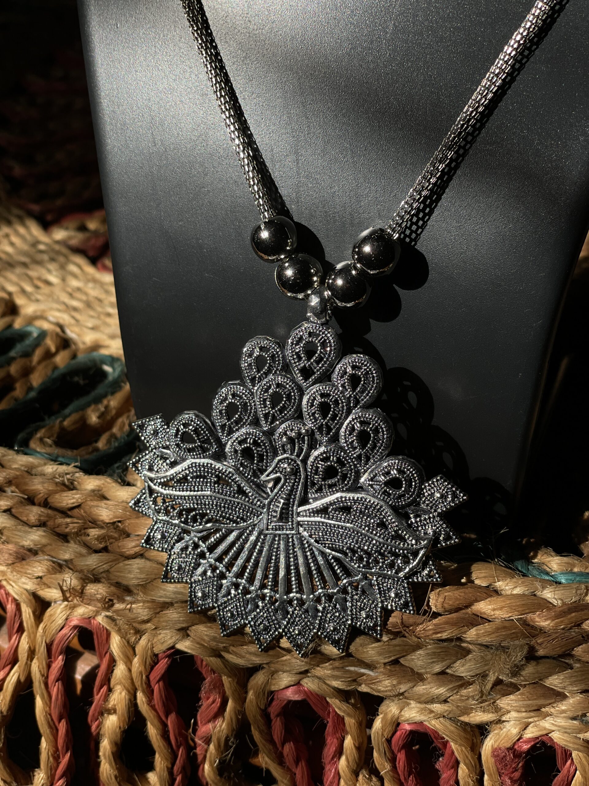 Premium Authentic Oxidized Jewelry – Regal Peacock Silver Set with Earrings