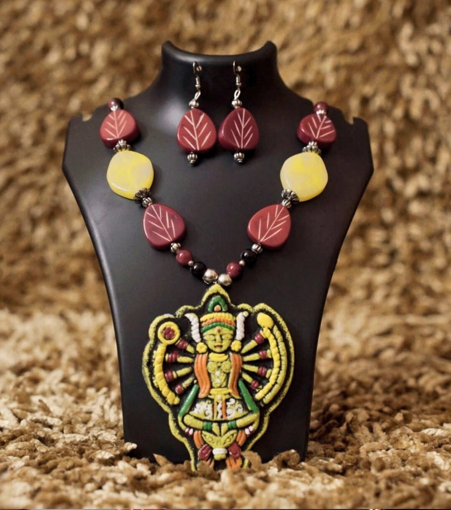 Premium Handmade Terracotta-Style Jewelry – Nritya Devata Tribal Art Necklace Set