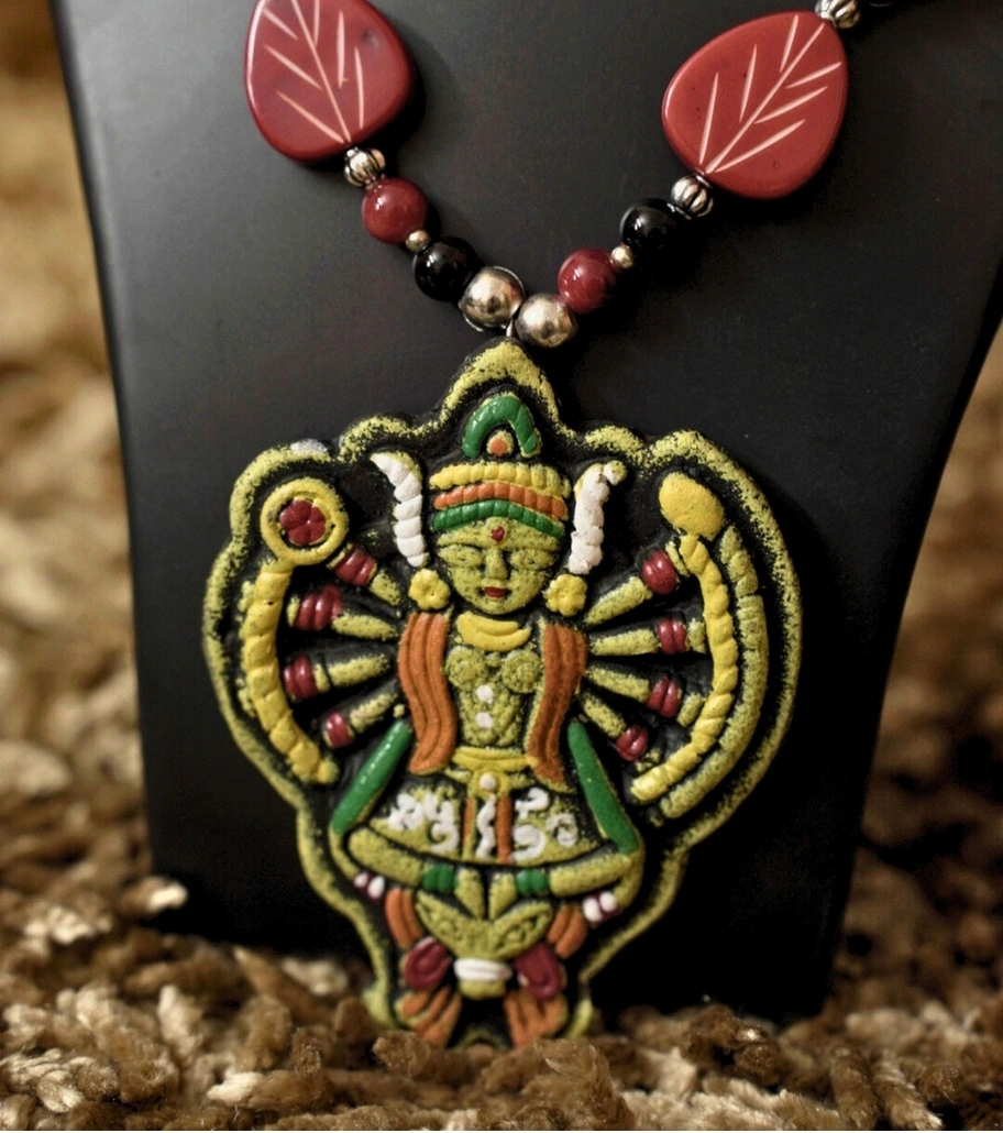 Premium Handmade Terracotta-Style Jewelry – Nritya Devata Tribal Art Necklace Set