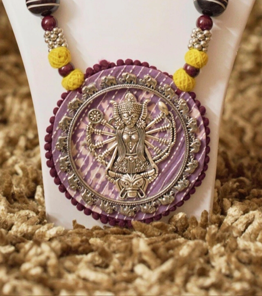 Premium Handmade Mixed-Media Jewelry – Goddess Durga Handcrafted Necklace Set with Earrings
