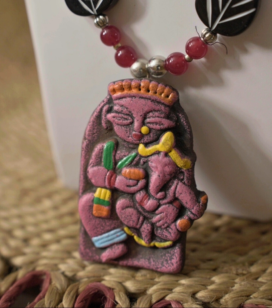 Premium Handmade Terracotta-Style Jewelry – Forest Devi Clay Pendant Set with Earrings