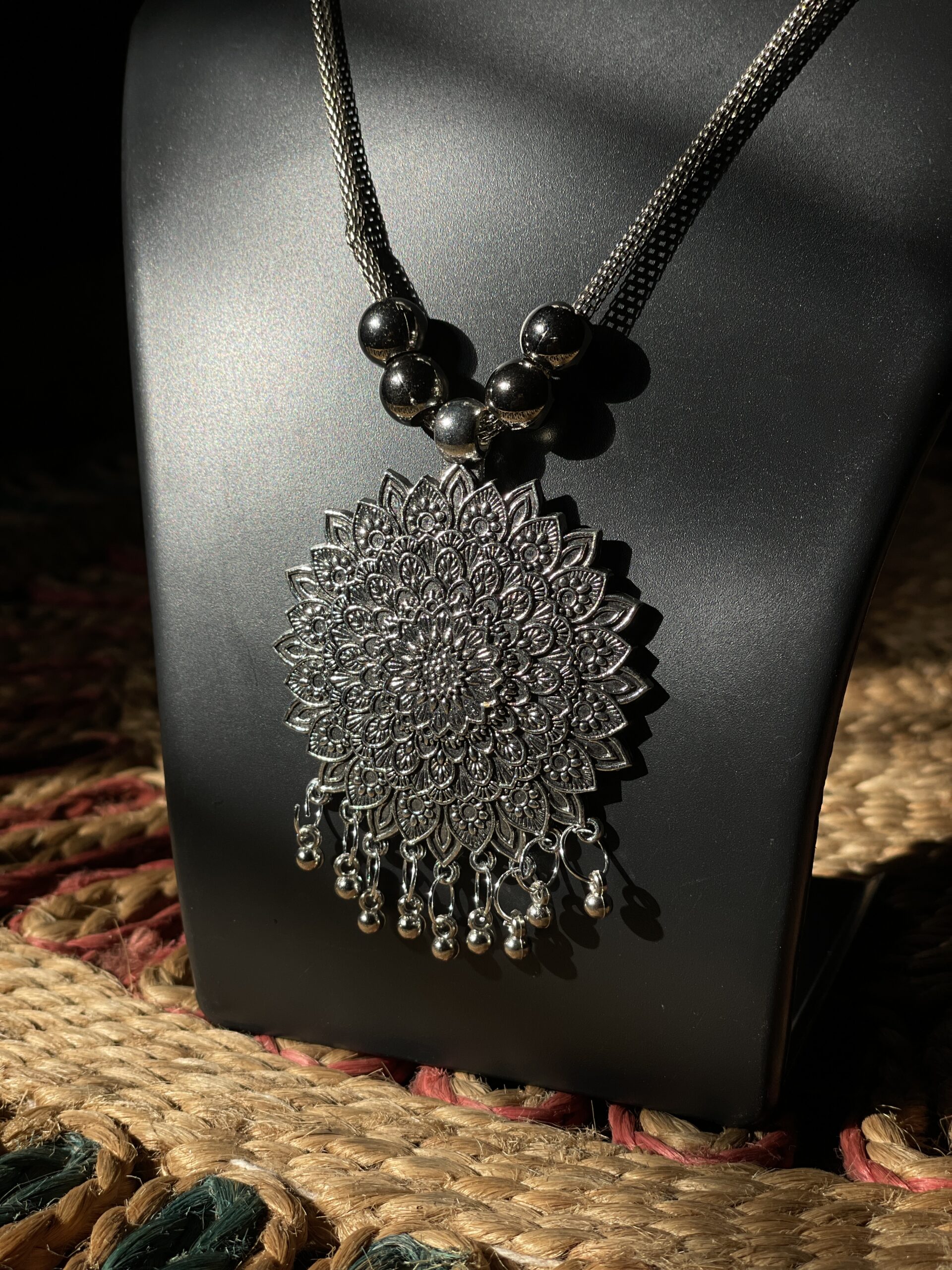 Premium Authentic Oxidized Jewelry – Floral Radiance Mandala Pendant Set with Earrings