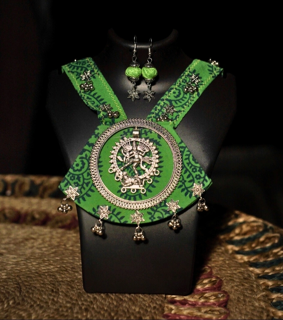 Premium Handmade Mixed-Media Jewelry – Divine Tandava Tribal Green Necklace Set