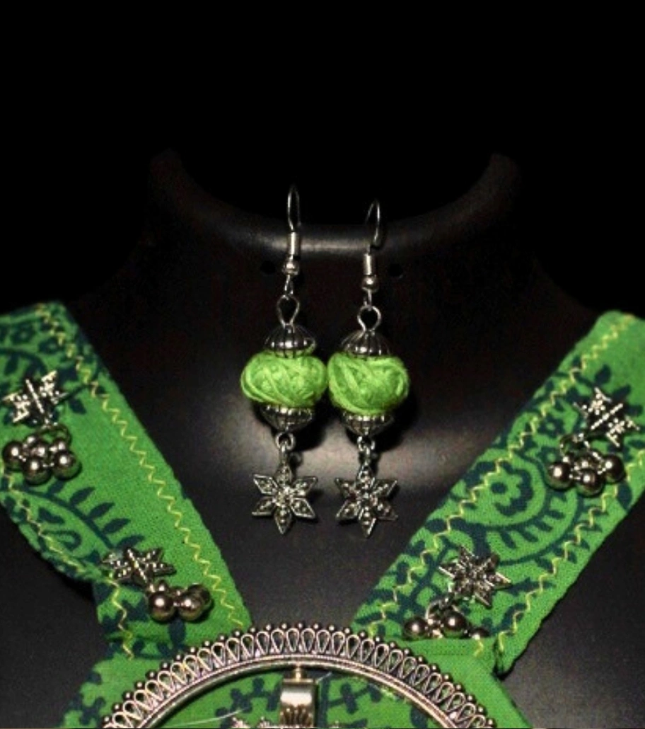 Premium Handmade Mixed-Media Jewelry – Divine Tandava Tribal Green Necklace Set