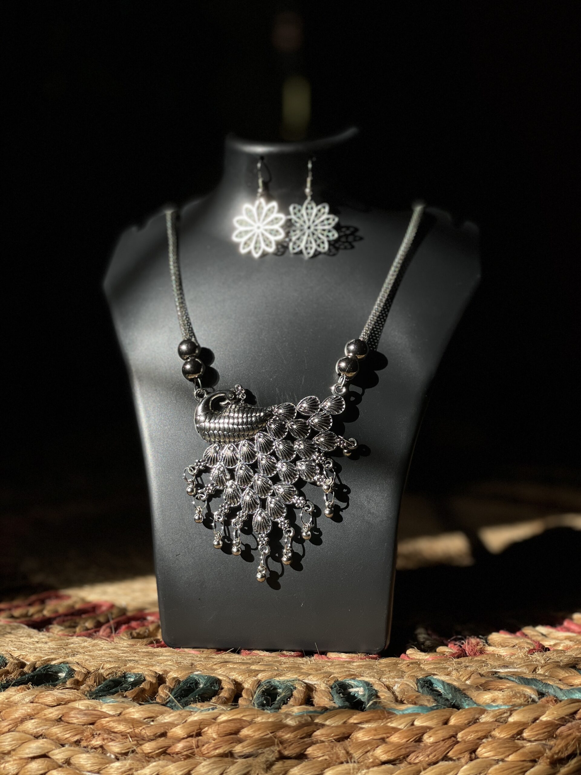 Premium Authentic Oxidized Jewelry – Dancing Peacock Pendant Set with Earrings