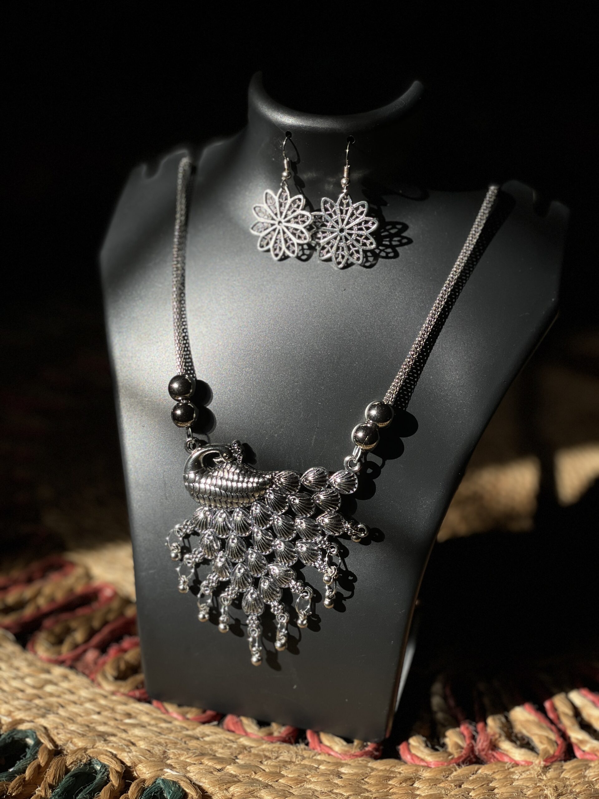 Premium Authentic Oxidized Jewelry – Dancing Peacock Pendant Set with Earrings