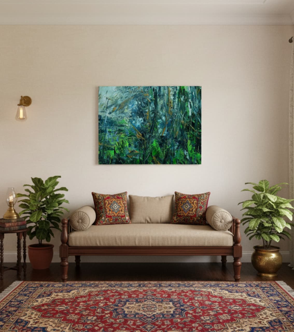 Premium Original Abstract Art – Whispers of Green by Vikram Kumar Mukherjee (18"x12" Acrylic Palette Knife Painting)