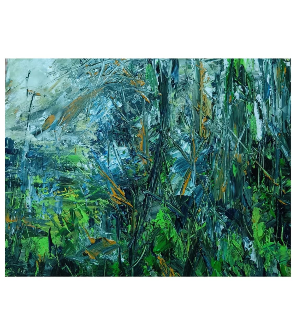 Premium Original Abstract Art – Whispers of Green by Vikram Kumar Mukherjee (18"x12" Acrylic Palette Knife Painting)