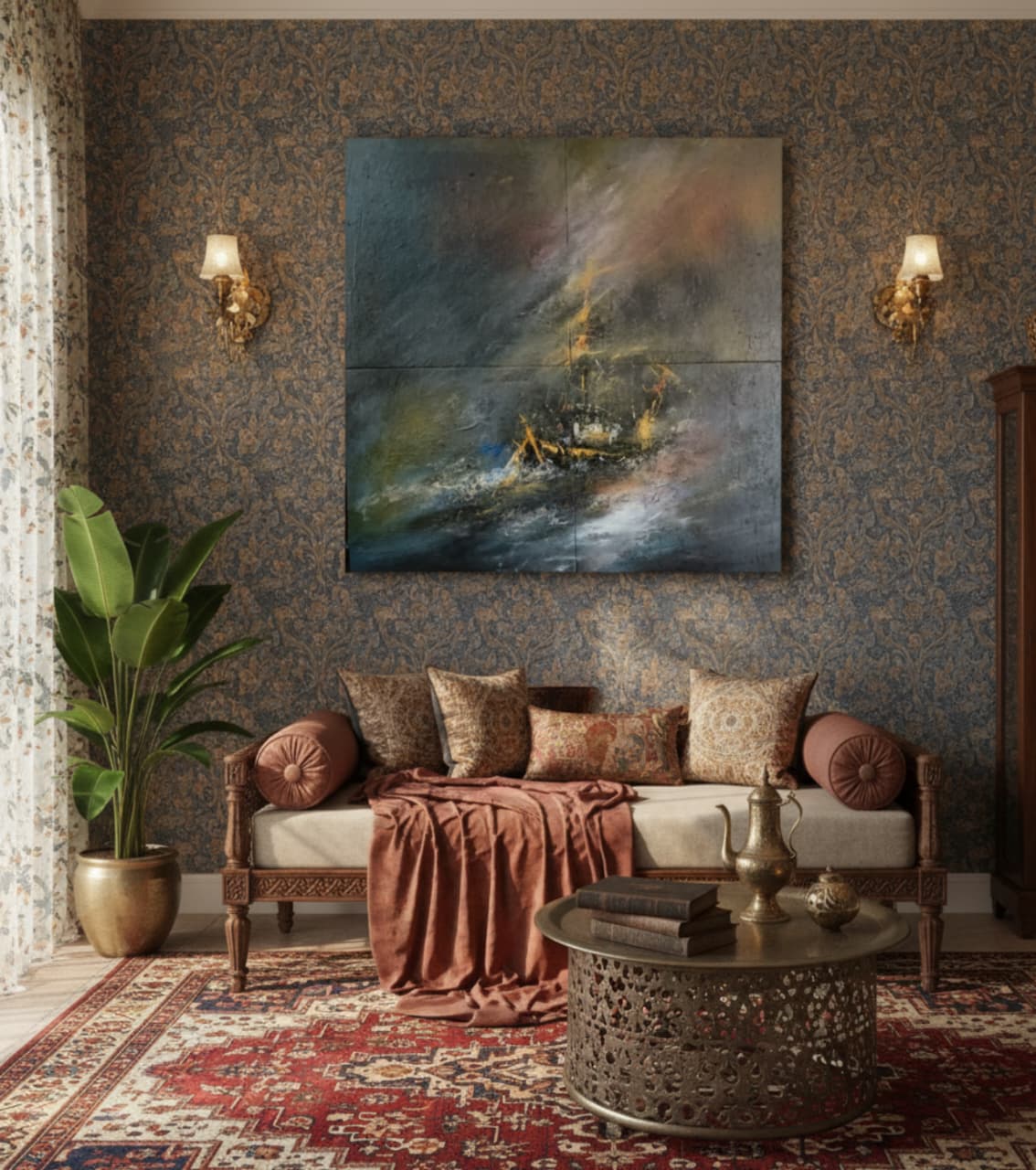 Premium Original Maritime Art – The Ship by Vikram Kumar Mukherjee (30"x30" Acrylic Palette Knife Painting)
