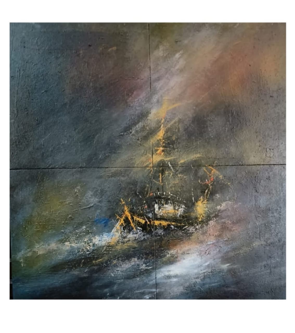 Premium Original Maritime Art – The Ship by Vikram Kumar Mukherjee (30"x30" Acrylic Palette Knife Painting)