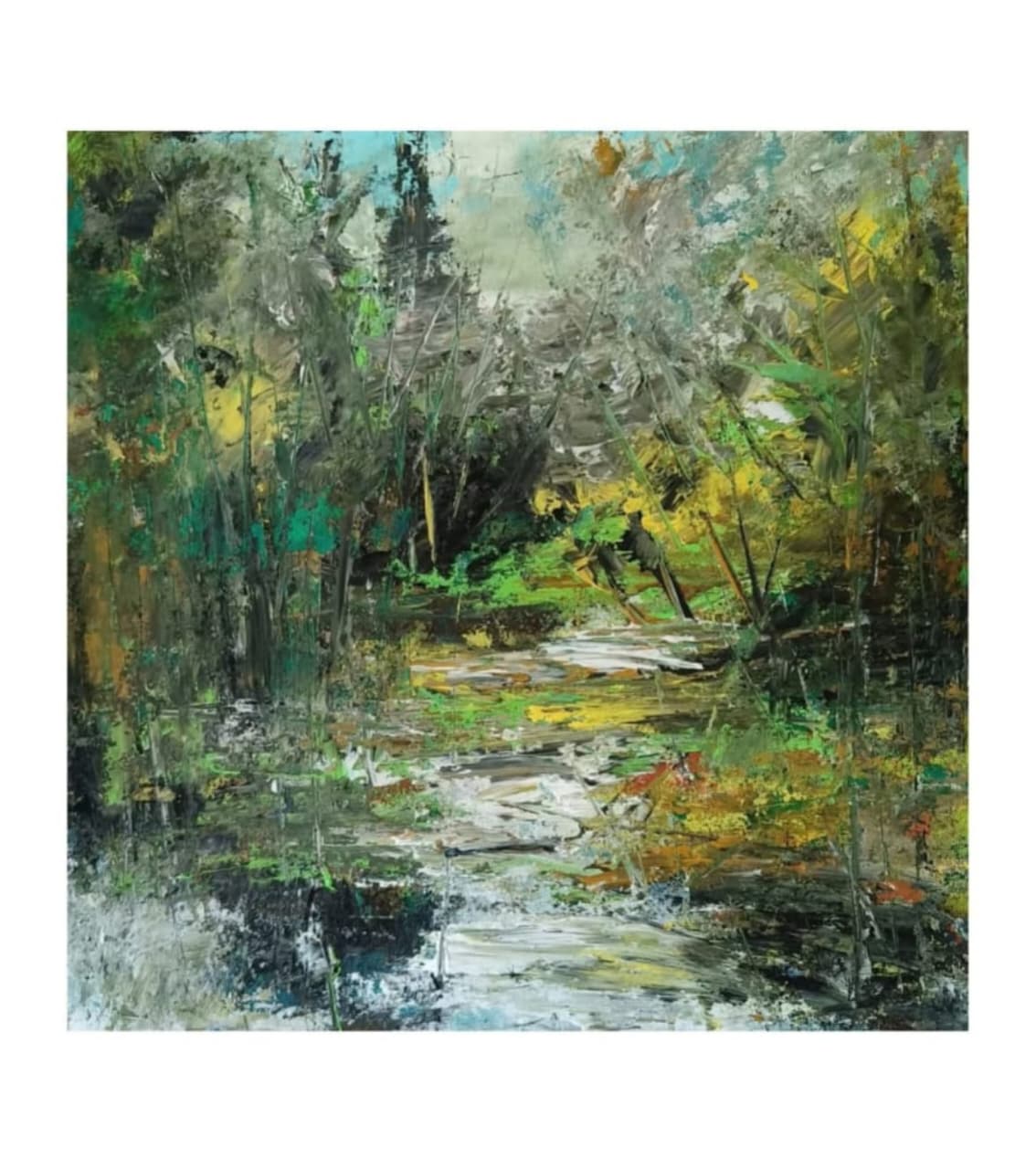 Premium Original Landscape Art – Riverbend Solitude by Vikram Kumar Mukherjee (14"x14" Acrylic Impasto Painting)